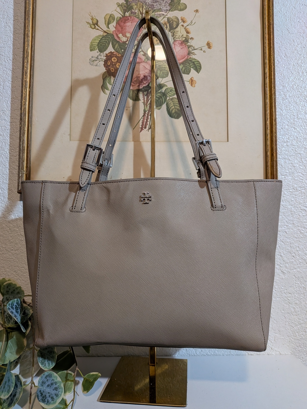 Tory Burch Inspired Taupe Leather Tote - Neutral Everyday Bag